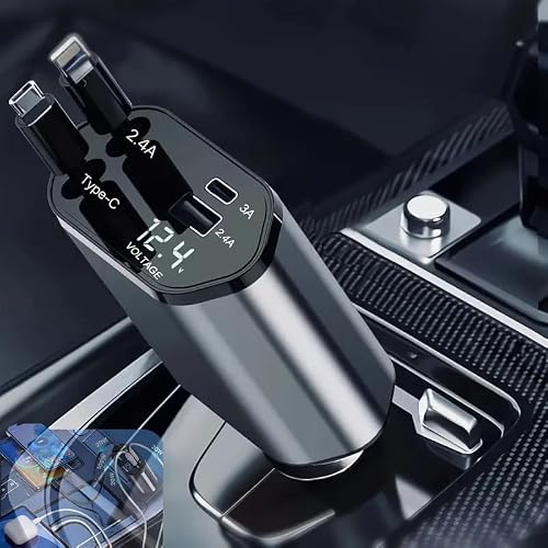 120W Fast Car Charger (2026 New Version) with 120CM Retractable Type-C & 30-pin Port Cables – Simultaneous Charging for 4 Devices – Universal Car Mobile Charger for All Smartphones & Tablets (D4)