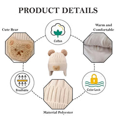 MOMISY Baby Beanie Winter Hat, Rainbow Warm Toddlers Beanies for Kids Boys & Girls Woolen Knitted Cap (6 Months - 2 Years) (Bear Beige)
