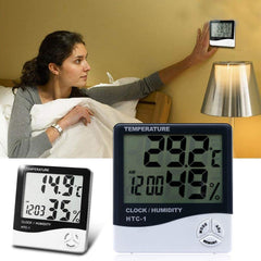 SYGA Digital Thermometer Hygrometer Temperature Humidity Meter Clock HTC-1 for Home