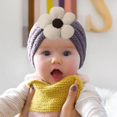 SYGA Baby Cap Flower Wool Warm Knitted Streachable Hat Infant Toddler Baby Cap 0-3 Years (Coffee)
