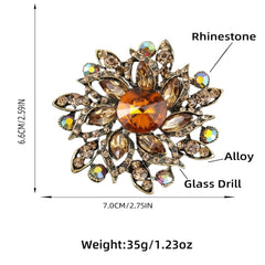 SYGA Brooch Pin Fashion Crystal Rhinestone Jewellery Pin Vintage Clothing Accessories Decoration Full Diamond Flower Brown Brooches For Women- S219