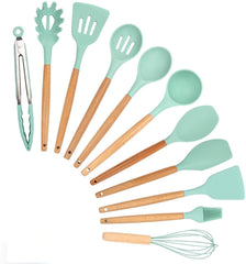 Syga Silicone Kitchen Spoon Utensil Set, 11 Piece (Green)