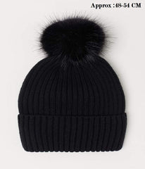 SYGA Unisex Wooln Warm Winte Cap Pompom Beanie Hat for 1-3 Year Baby Cap - Black