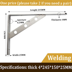 SYGA Stainless Steel Solid Thickened Triangular Bracket Wall-Mounted Rack Partition Support Layer Plate Support Bracket(4MM-245MM-LONG)
