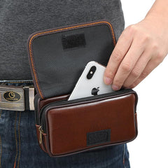 MOMISY Horizontal Mobile Cell Phone Holster Holder Pouch Case Belt Clip Case Leather Case Cover for Men (Brown)