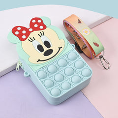 SYGA Children Pop It Fidget Minnie Mouse Silicone Bag Kids Push Popper Educational Decompression Bubble Shoulder Bag (Black)