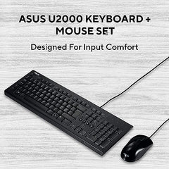 ASUS U2000 Wired Keyboard and Optical Mouse Combo, Long 150 cm Felxible Cable, 1000 dpi Optical Mouse Sensor, Compact Design (Black)