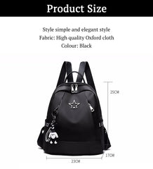 SYGA Women's Oxford Cloth Backpack Casual College Style with Cute Key Chain Student School Bag (Black)