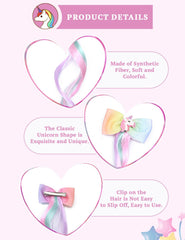 SYGA Children's Cute Cartoon Pony Unicorn Bow Hair Extensions For Girls three colors Hairpin Wig Headdress Colorful Wig(Multi-01)
