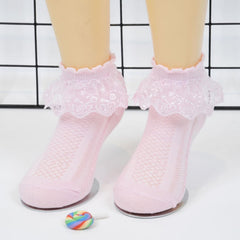 MOMISY Baby Girl Kids Toddlers Infant Lace Socks Cotton Ankle Length Stretch-Flower Net-Multicolour-Set Of 4 Numbers (4 To 7 Year)