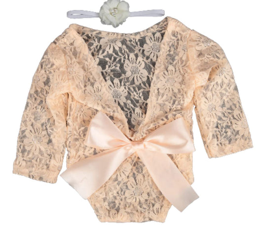 MOMISY Baby Photography Props, Dress & Headband for Kids Parties Anniversaries Photography (Beige)