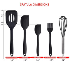 SYGA 5 Pieces Silicone Kitchen Utensils Spoon Set Cooking & Baking Tool Sets Non-Toxic Hygienic Safety Heat Resistant_Black