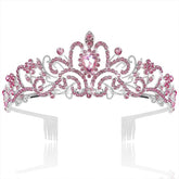 SYGA Bridal Princess Girl Tiara and Rhinestone Crown Headband Hair Accessories for Women Wedding Ceremony Party (Silver Plating + Pink diamonds)