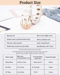 SYGA Women's Gold Oval Eyelet Belt Round Button Jeans Belt(White)