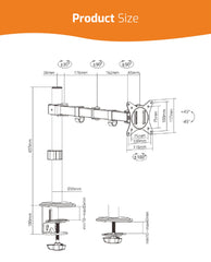 HOSS® Single Monitor Arm Desk Mount - Holds Screens up to 32 inches, Fully Adjustable Stand with C-Clamp and Grommet Base, VESA 75x75mm or 100x100mm, Black
