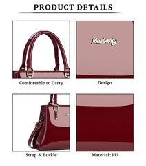 SYGA Pack of 3 Women's Glossy Patent Leather Clutch,Wallet & Handbag, Zipper Purse Suitable Gift for a Festival,occasion,Birthday(RED)