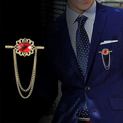 SYGA Men's & Women Suit Shirt Stud Lapel Pin Chain Tassel Brooch Pin with Crystal Chain(ruby)