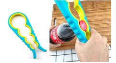 MOMISY 4 in 1 Creative Multifunction Gourd-Shaped Can Opener Kitchen Tool Grip Jar & Bottle Opener Rubber Design Fits Most of All Bottles Caps Premium Easy Grip (BlueYellow)