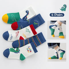 SYGA 5 Pairs Baby Girl & Baby Boy Socks, Toddlers Infant Cotton Stretch Crew Socks with Dianasor Design, Suitable for 2-5 years baby