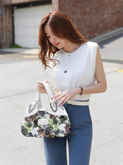 SYGA Women's Printed PU Leather Hobo Bag, Multiple Colors and Patterns, Crossbody Shoulder(WHITE FANTASY GREEN FLOWERS)