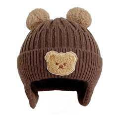 SYGA Winter Warm Ear Protection Knitted Cute Pompom Baby Hat (2-6 Year) Brown