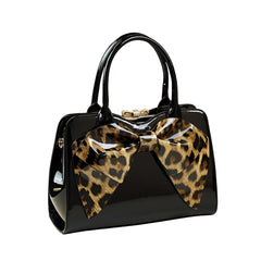 SYGA Women Elegant Glossy Bow Shell Handbag – Double Handle PU Tote for Daily Chic