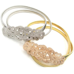 SYGA Women Metal Chain Flower Buckle Stretchy Skinny Belt, Silver (Fits Waist Size 26-36)