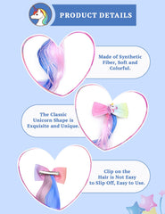 SYGA Children's Cute Cartoon Pony Unicorn Bow Hair Extensions For Girls three colors Hairpin Wig Headdress Colorful Wig(Multi-03)
