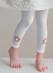 SYGA Girls' Summer Leggings, Pantyhose One Side Flower Design L Size is Suitable for 4-6 Years Old(White)