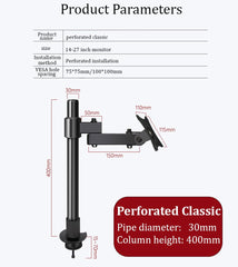 SYGA Monitor Stand Arm Desk Mount Fully Height Adjustable Bracket with C-Clamp & Gronment 180 Tilt Rotation Supports 14 to 27 Inch Monitors and TV (40CM)