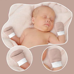 MOMISY Baby Boy and Baby Girl Combo/Gift Set Of Cotton Hand Mittens (Gloves) (3 Pairs) and Leg Booties (Socks) (3 Pairs), 0 to 6 Months. (Brown Grey Pink)