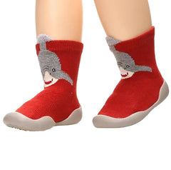 MOMISY Baby Socks Animal Themed, Funny Cartoon Printed Cotton Socks with Shoes - Soft, Non-Slip, and Comfortable Size 12-18M(RedShark-22-23)