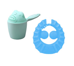 SYGA 1 Piece Green Baby Rinser with 1 Piece Blue Baby Shampoo Shower Bath Cap