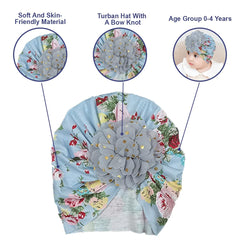 SYGA Baby Turban Hat, Toddler Beanie Cap Infant Hat 6 Month-4 Years Cotton Floral Baby Cap Headwear Unisex with Big Flower Soft Cute Hat, Grey Floral