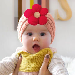 SYGA Baby Cap Flower Wool Warm Knitted Streachable Hat Infant Toddler Baby Cap 0-3 Years (Coffee)