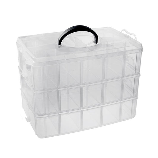 SYGA 3-Tray Transparent Plastic Organizer Storage Box/Basket/Container with Collapsible and Removable Dividers(31 X 19 X 24Cm)(White)