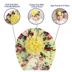 SYGA Baby Turban Hat, Toddler Beanie Cap Infant Hat 6 Month-4 Years Cotton Floral Baby Cap Headwear Unisex with Big Flower Soft Cute Hat, Yellow Floral