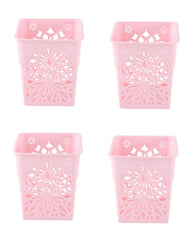 SYGA 4 Pieces Plastic Square Shape Storage Pen Holder_Pink