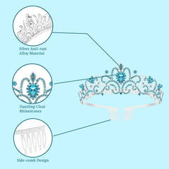 SYGA Bridal Princess Girl Tiara and Rhinestone Crown Headband Hair Accessories for Women Wedding Ceremony Party (Silver Plating + Sky Blue)