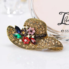 SYGA Brooch Pin Fashion Crystal Rhinestone Jewellery Pin Vintage Clothing Accessories Decoration Sun Hat, Ancient Gold Brooches for Women- S57