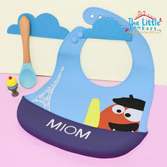 MOMISY Baby Bib For Newborn Waterproof Silicone Apron Wipeable Stain Resistant With pocket For 6 months and up (1, BlueMIOM)