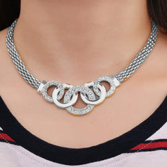 SYGA Women Necklace Set Silver-tone Five Rings Pattern Four Piece Jewelry Set Earrings Necklace Bracelet Ring Wedding Festival For Women