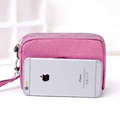 SYGA Women's Three-Zip Coin Purse Cosmetic Bag Mobile Phone Bag Hand Portable Bag Medium Bag Small Square Bag