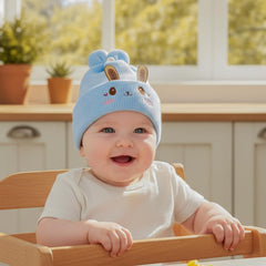 MOMISY Bunny Baby Cap, Soft Beanie Woolen Hat for Spring, Winter, Autumn, for Newborn, Infant, Toddler, Kids, Babies- 0 to 6 Months (in, Age, 0 Months, 6 Months, Blue)