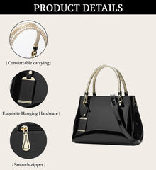 SYGA Women's Glossy Patent Leather Handbag Large Capacity Bag Suitable Gift for a festival,occasion,Birthday(BLACK)