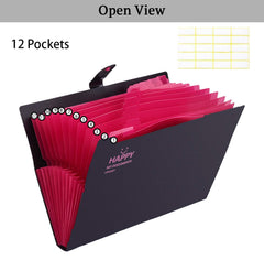SYGA Cute Smiling Face Multi-Layer Accordion Bag Storage A4 Folder, Small Fresh Test Paper Bag Ticket Information Bag 12 Grids (Black)