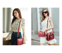 SYGA Pack Of 4 Women Handbag Set,Pu Leather Handbag With Crossbody Bag, Clutch Bag And Credit Card Holder Tote Bag (Black)