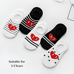 MOMISY 5 Pairs Baby Kids Girl Boys Tube Socks Toddlers Comfortable Ankel Length gifts (StripedHeart, 3 to 5 year)