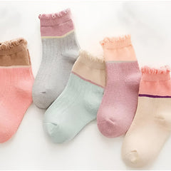 MOMISY 5 Pairs Baby Kids Girl Boys Tube Socks Toddlers Comfortable Ankel Length gifts (Lace2Color, 0 to 6 Months)