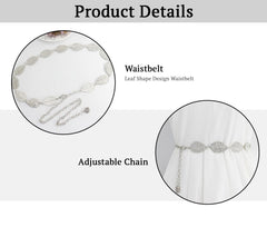 SYGA Women's Dress Waist Chain Metal Leaf Hook Chain Simple Decorative Thin Belt(Silver)